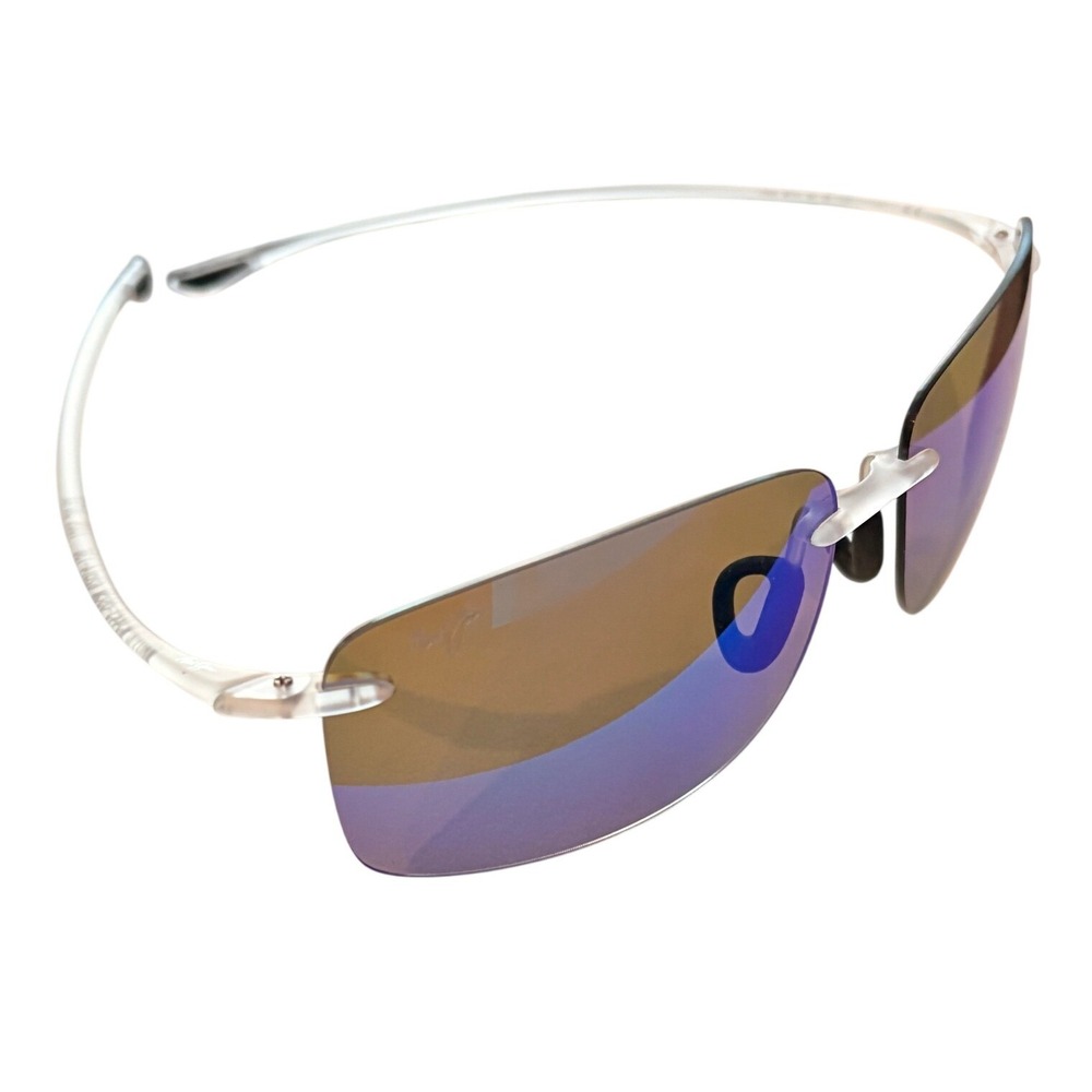 Maui Jim Hema MJ443-05CM Polarized Rimless Sunglasses Blue Hawaii Matte Silver